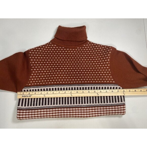 Snowy Mountain Womens Vintage Brown Geometric Turtleneck Sweater Size 36 Nerdy - Picture 3 of 6